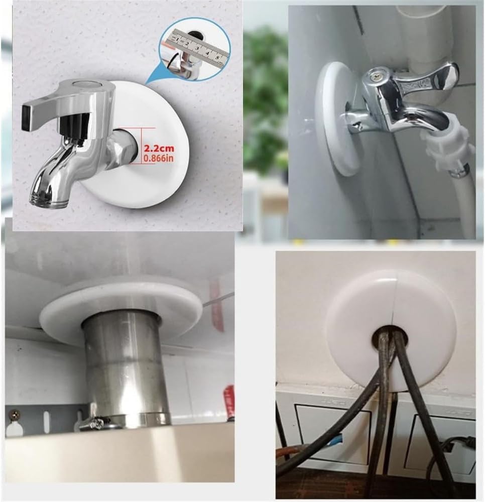 Fit 1/2 Inch Flange Water Pipe Cover Decoration 16mm(5/8") Plastic PP escutcheon plate 1/2 inch Cover for Wall Pipe Tube Decoration (16 White)