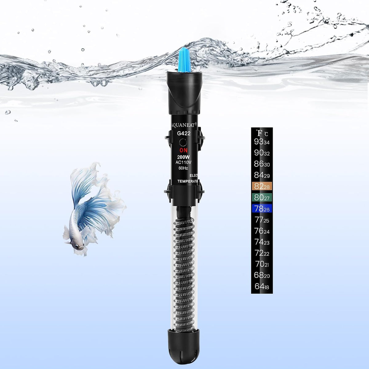 Aquarium Heater, 200W Fish Tank Heater, Adjustable Submersible Water Thermostat with Thermometer