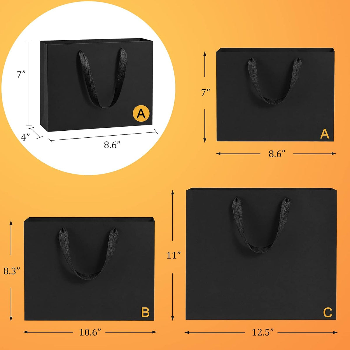 Gift Bags with Handles 8.6x4x7 Inch Small Black 25 Pack