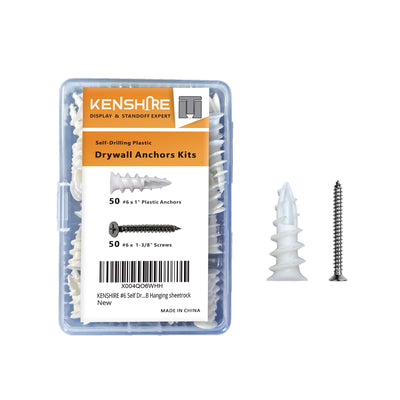 #6 Self Drilling Drywall Anchors and Screws kit 50pcs Self-Tapping Threaded Plastic Dry wall Anchors 50pcs Flat Head