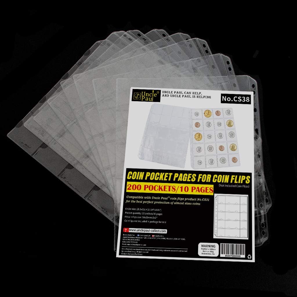 Coin Binder Sheets for 2" x 2" Coin Flips - 200 Pockets