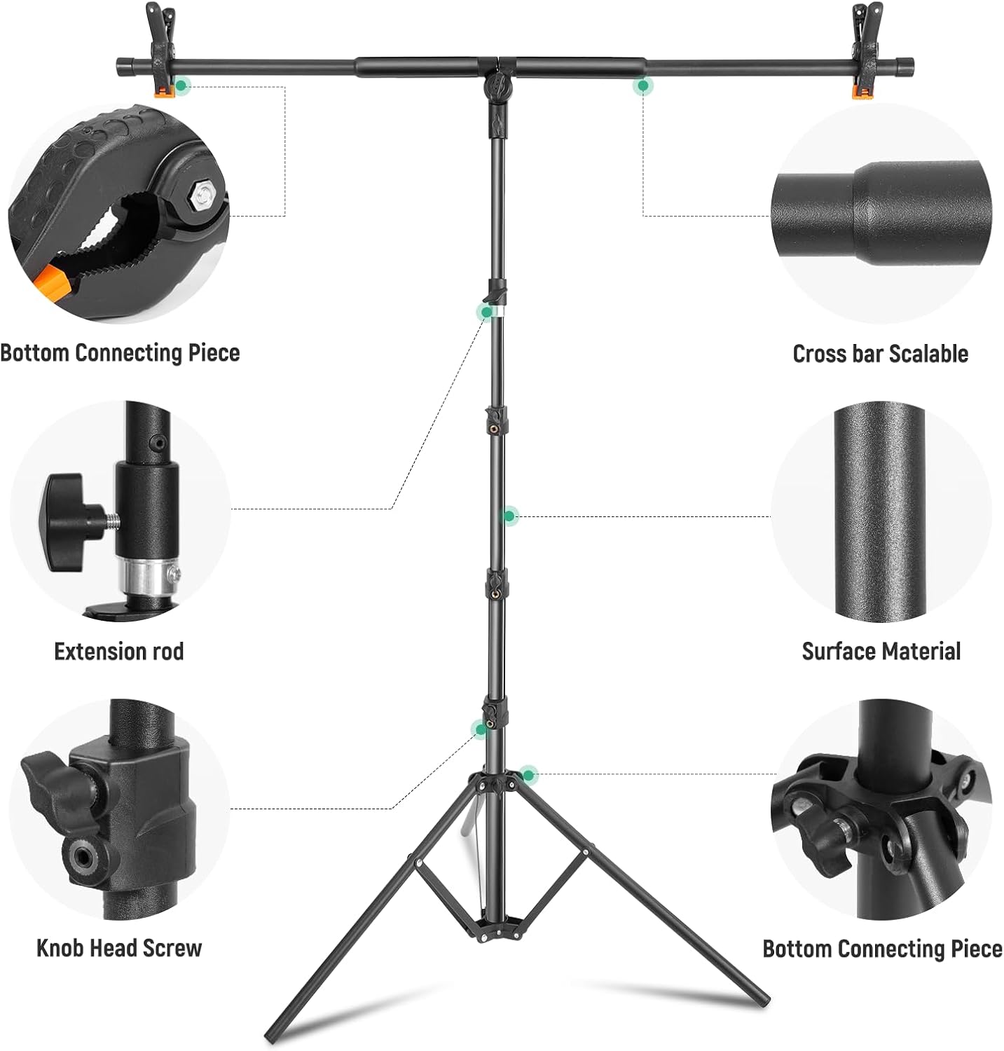 Green Screen Backdrop Kit with T-Shaped Stand 4.6x6ft Greenscreen | Adjustable Photography Background for Streaming