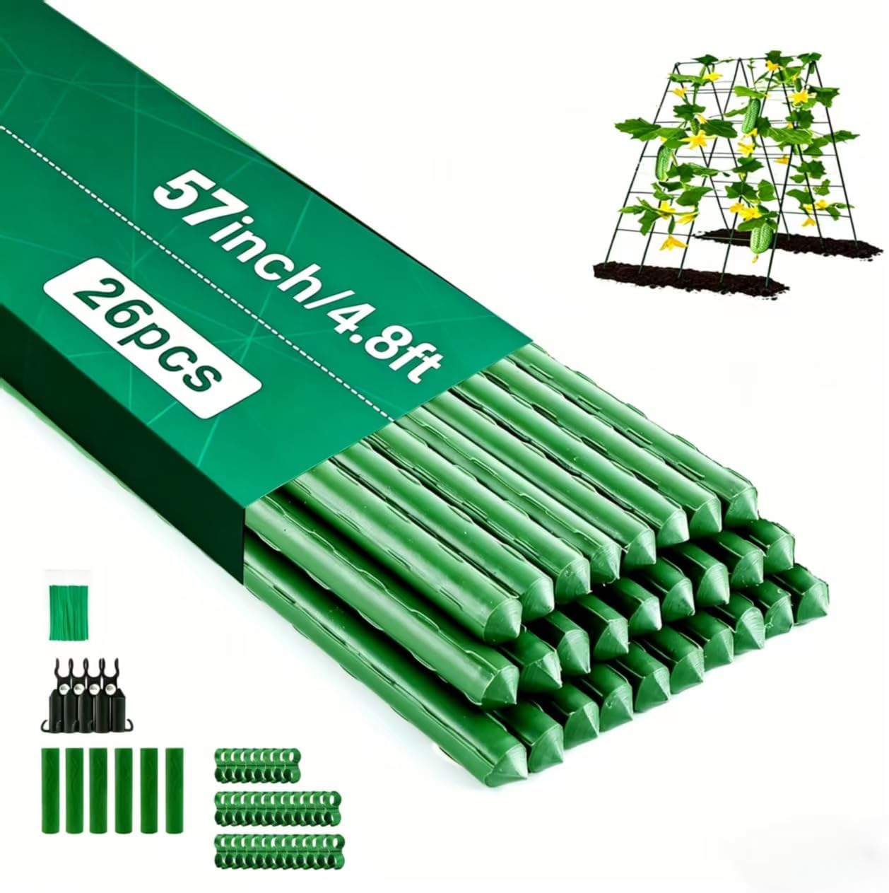 26 PCS 57" Garden Support Stakes Plastic Coated Deformable Climbing Plant Trellis Plant Climbing Frame for Tomato