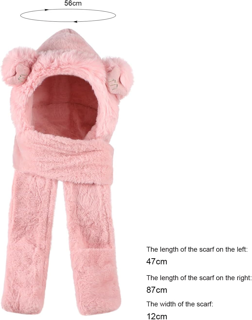 Kids Winter Hat Scarf Mittens 3 in 1 Faux Fur Hat Hooded Scarf Earflap Cap Neck Warmer Fuzzy Hoodie Ski Snow Cap