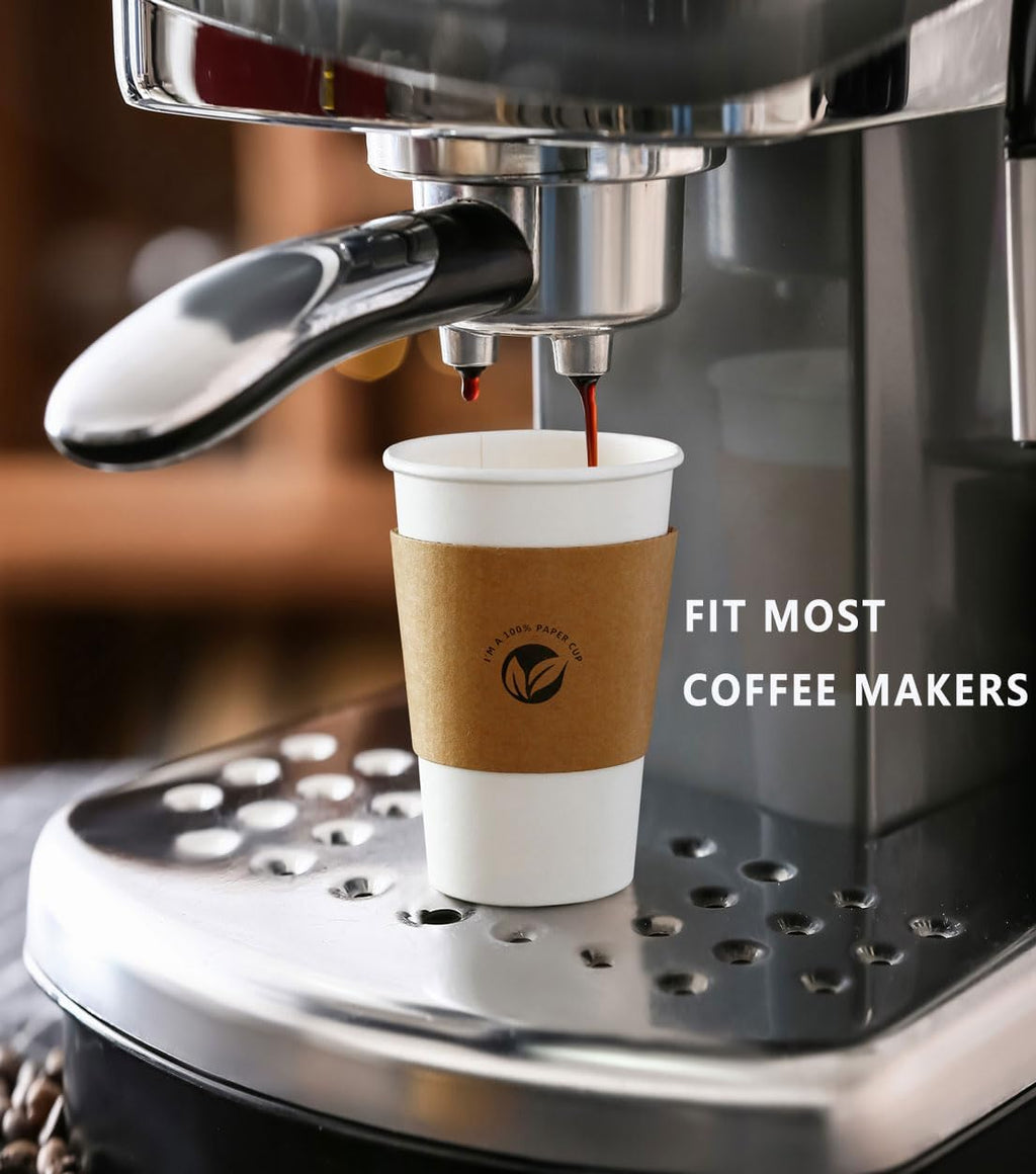 [50 pack] 16 oz Compostable Coffee Cups with Lids and Kraft Sleeves
