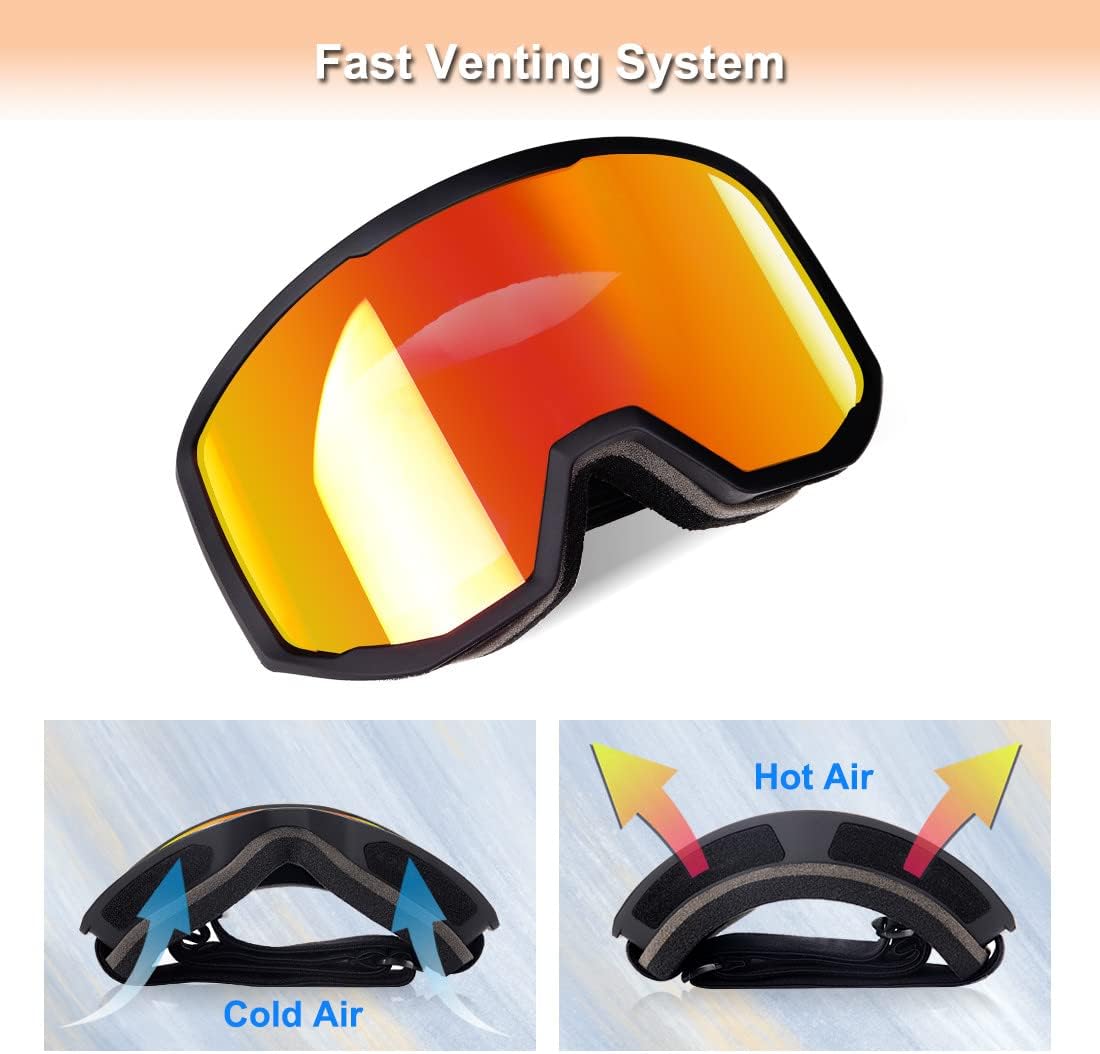 Ski/Snowboard Goggles for Men Women, OTG Snow Goggles Anti Fog UV Protection