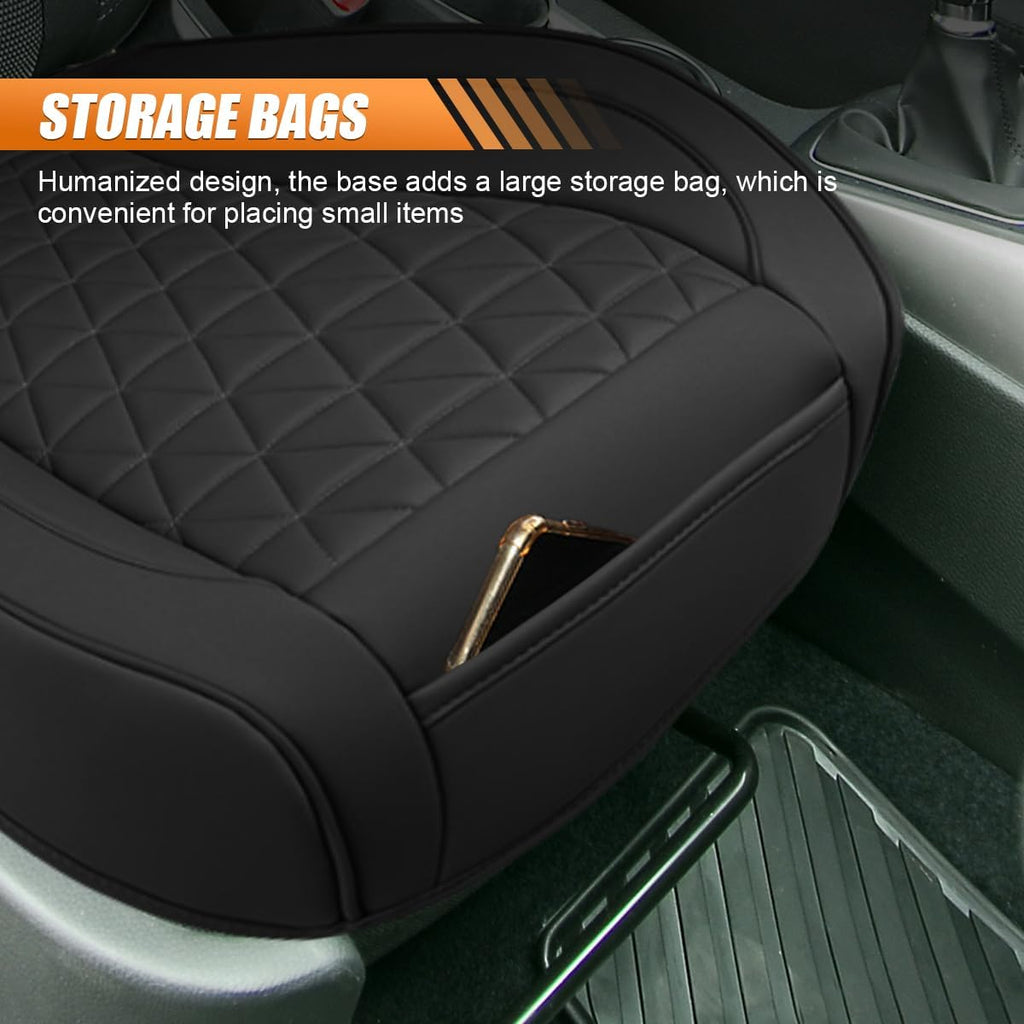 Luxury Faux Leather Car Seat Cover, Anti-Slip Waterproof Universal Front Bottom Seat Protector with Storage Pocket