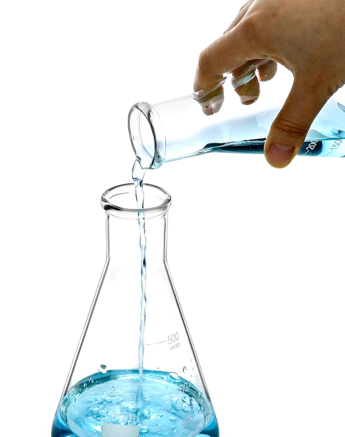 Erlenmeyer Flask Set, 2 Pcs 500ML Borosilicate Glass Conical Flasks with Narrow Mouth, Printed Scale