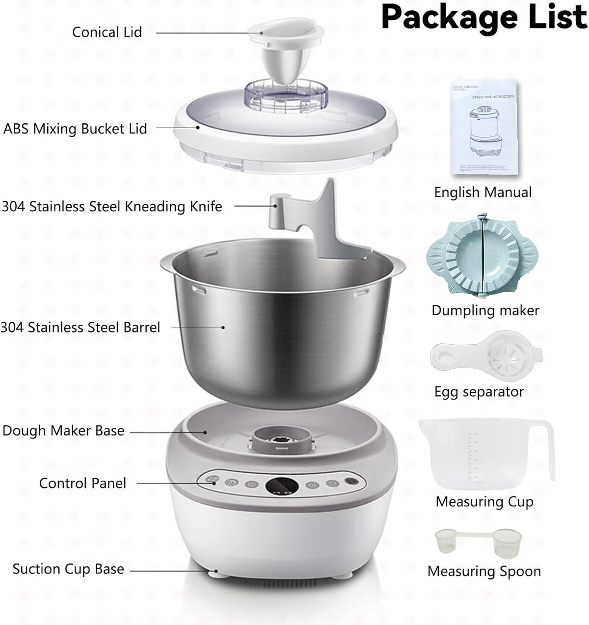 Dough Mixer 7.4QT Large Capacity Electric Dough Maker with Ferment Function for Baking Bread Dough&Pizza Dough
