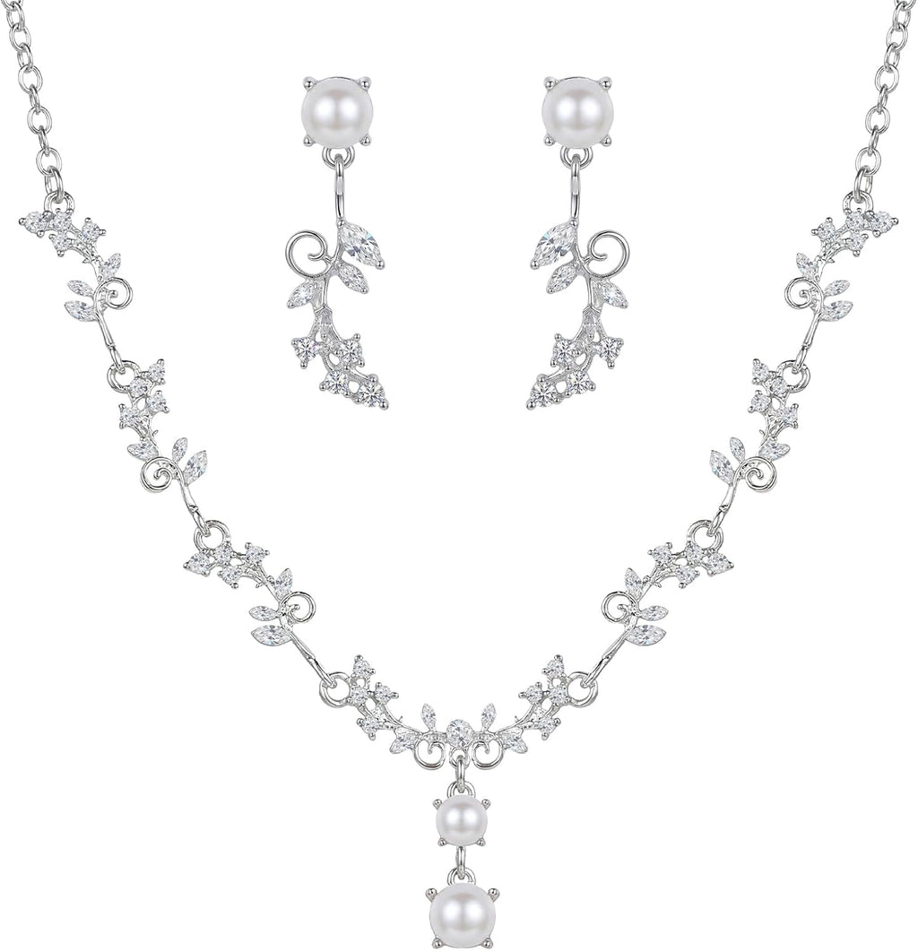 Silver Jewelry Sets for Women Rhinestone Necklace Dangle Earrings Bracelet Set Bridal Wedding Jewelry Sets for Brides