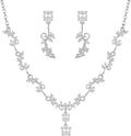 Silver Jewelry Sets for Women Rhinestone Necklace Dangle Earrings Bracelet Set Bridal Wedding Jewelry Sets for Brides
