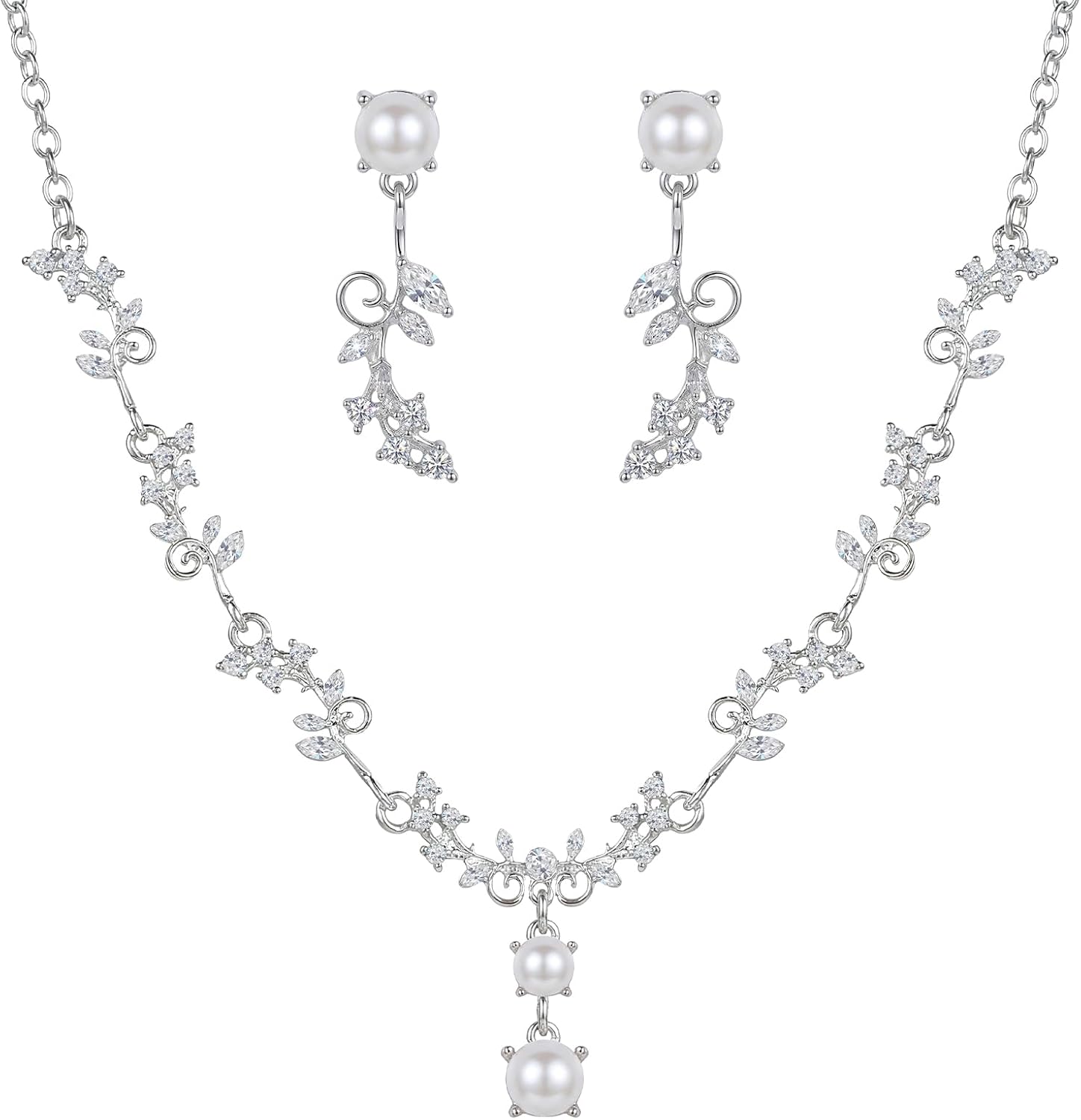 Silver Jewelry Sets for Women Rhinestone Necklace Dangle Earrings Bracelet Set Bridal Wedding Jewelry Sets for Brides