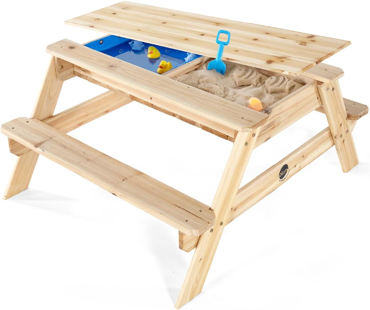 Surfside Wooden Sand and Water Picnic Table - Sensory Table Activity for Kids, Toddler Summer Outdoor Toys, Sturdy