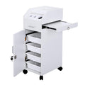Salon Trolley Cart with 4 Trays, 3 Hair Dryer Holders, White | Lockable Beauty Storage Cabinet with 4 Drawers