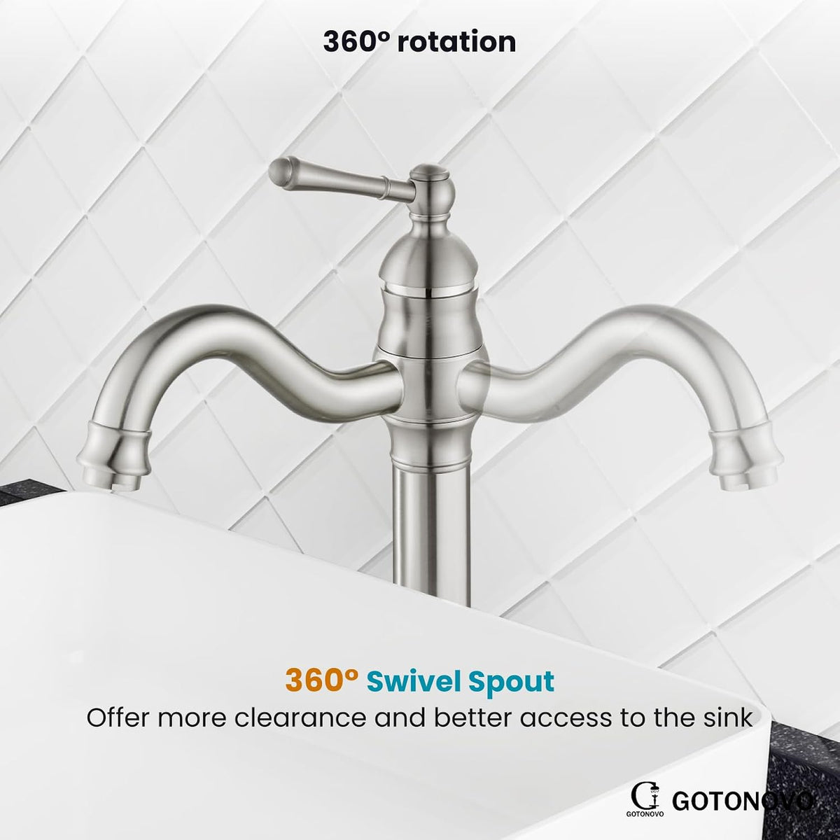 Vintage Bathroom Vessel Sink Faucet, Brushed Nickel, with Drain