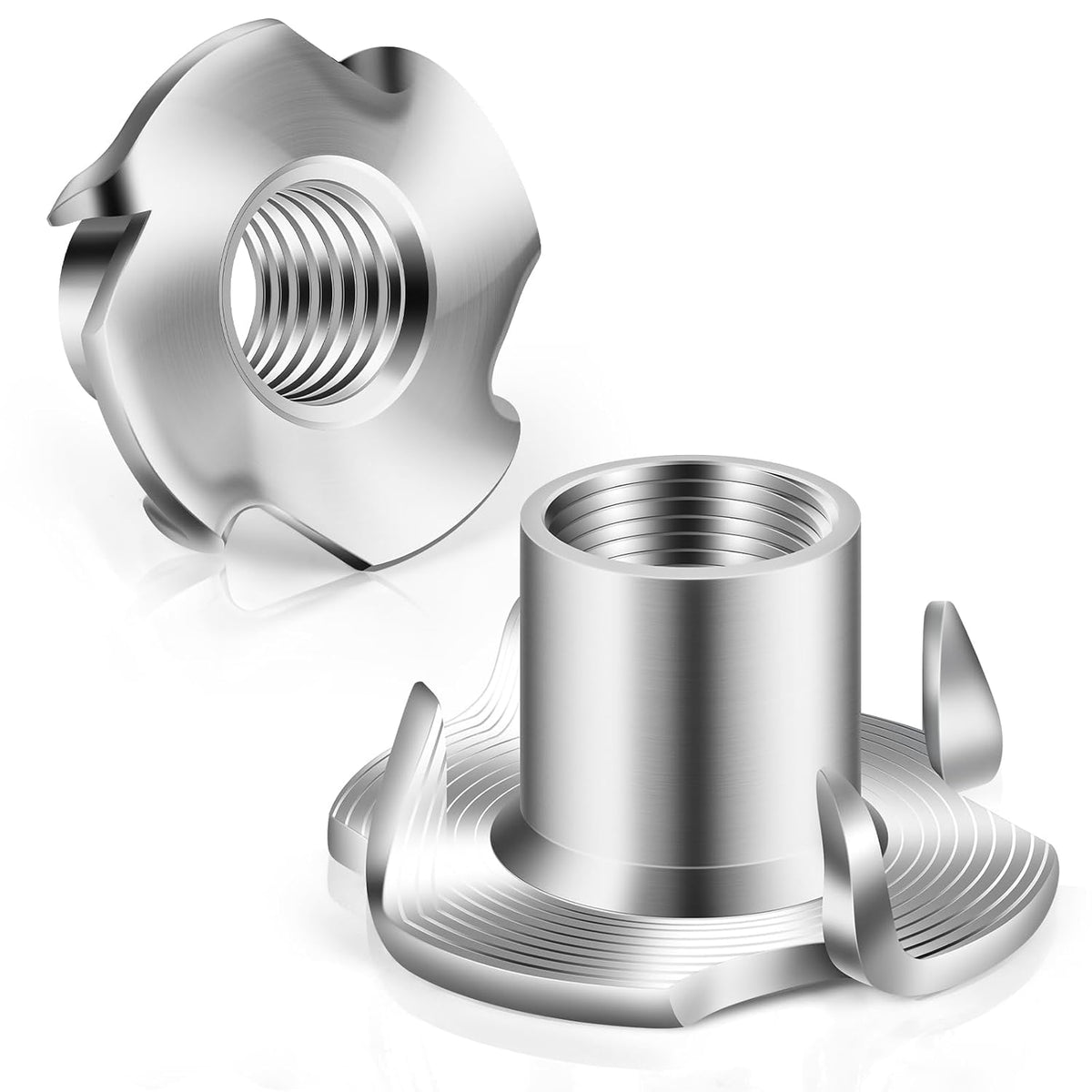 M8 T-Nuts 304 Stainless Steel, 4-Pronged Tee Nut for Wood, Rock Climbing Holds, Furniture, 50 PCS