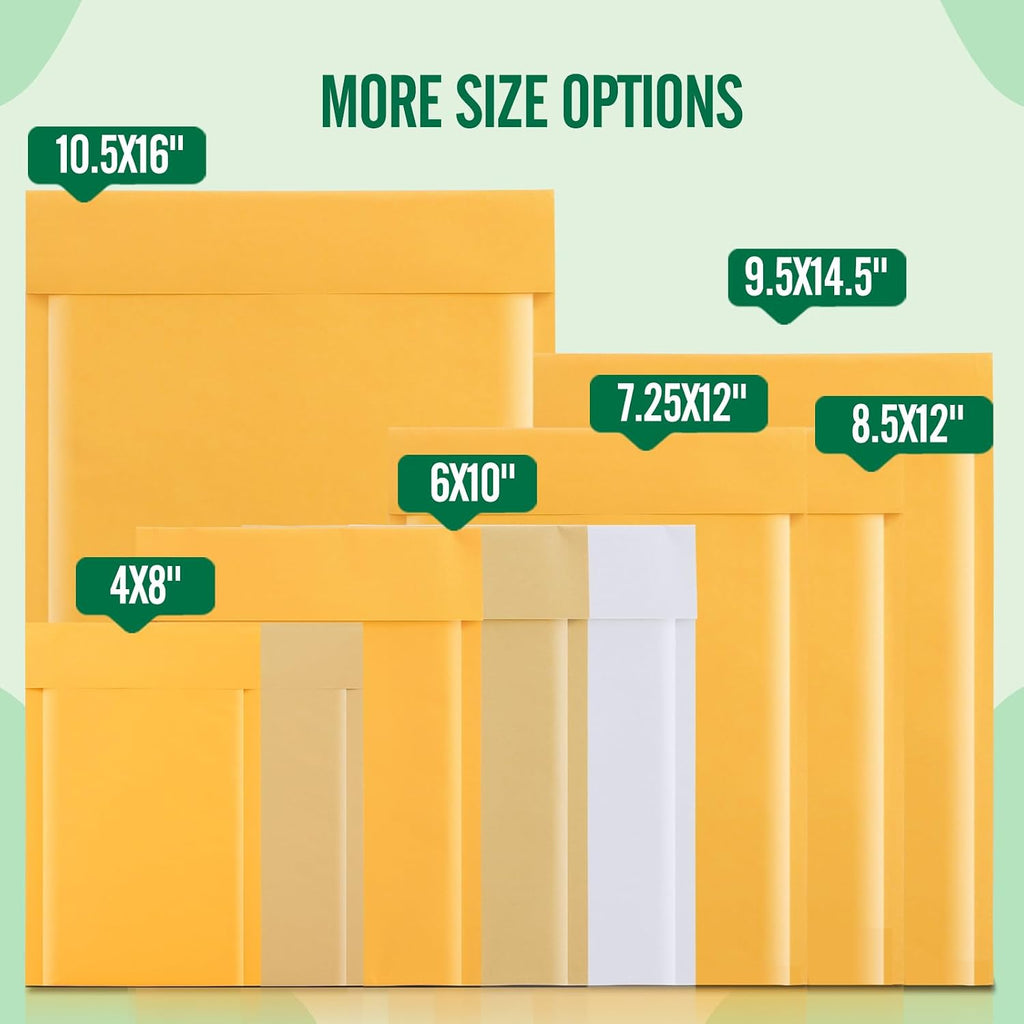 Kraft Bubble Mailers 4x8" Brown Padded Envelopes 50 Pack Usable 4x7"