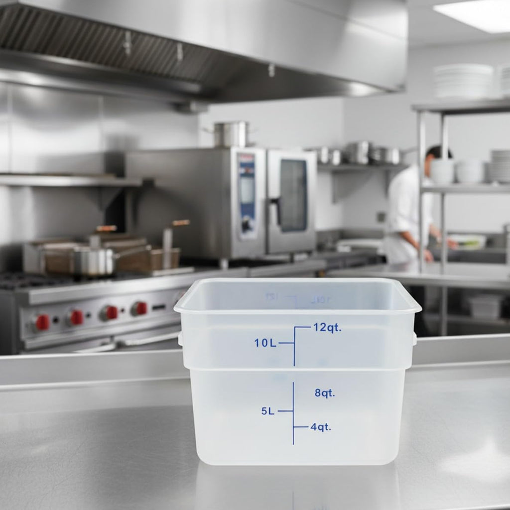 12 Quart Square Food Storage Container Translucent Polypropylene- Commercial Reusable Food Container Canister with