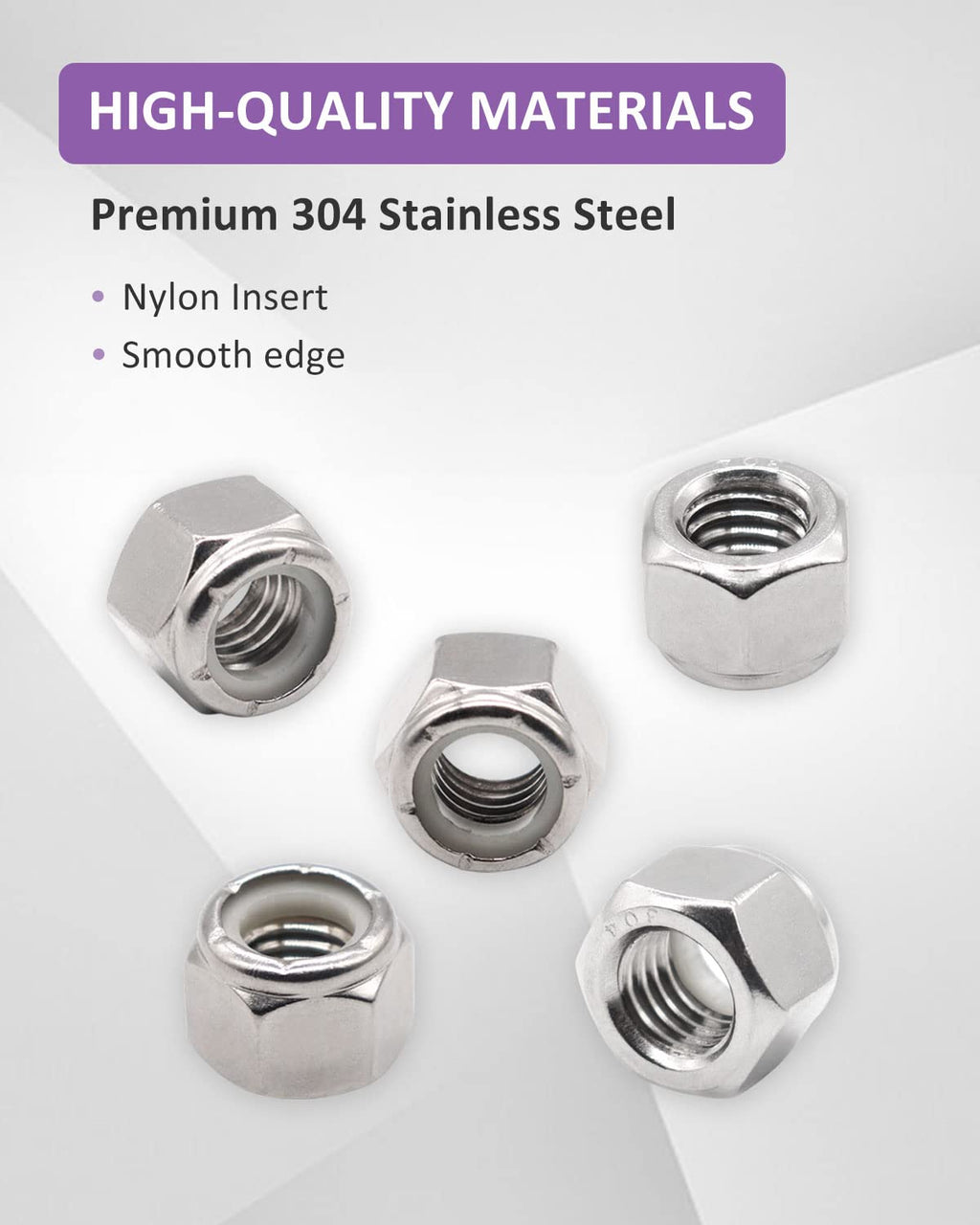 10# 24 Lock Nuts - Nylon Insert Hex Locknuts,304 Stainless Steel,Plain Finish (60 Pack)