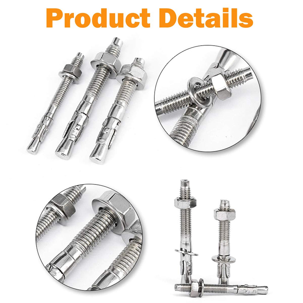 3/8" X 2-1/4" Concrete Anchor, 304 Stainless Wedge Anchor with Excellent Anti-Rust Performance, 304(18-8) Stainless