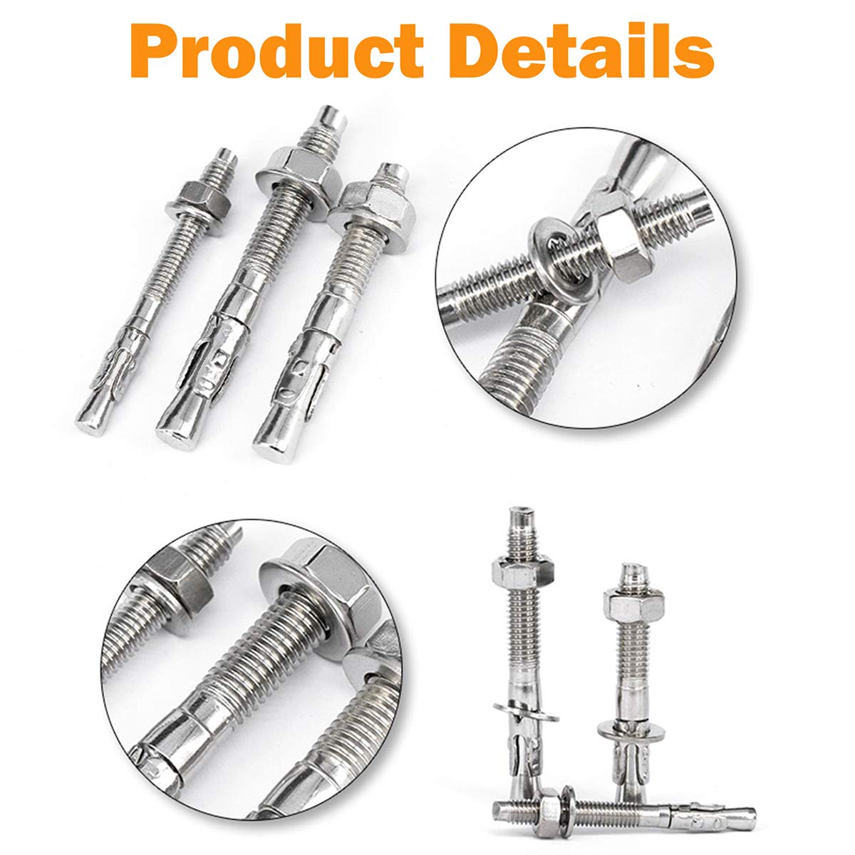3/8" X 2-1/4" Concrete Anchor, 304 Stainless Wedge Anchor with Excellent Anti-Rust Performance, 304(18-8) Stainless