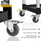 3-Tier Commercial Utility Cart with Wheels, Heavy Duty Rolling Plastic Service Cart, 390 lbs Capacity for