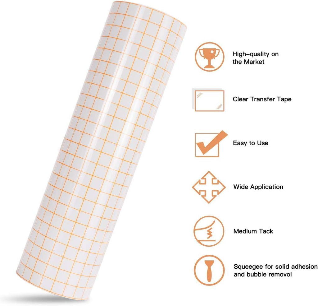 Transfer Tape for Vinyl, 12" x 70 FT, Orange Alignment Grid, Medium Tack