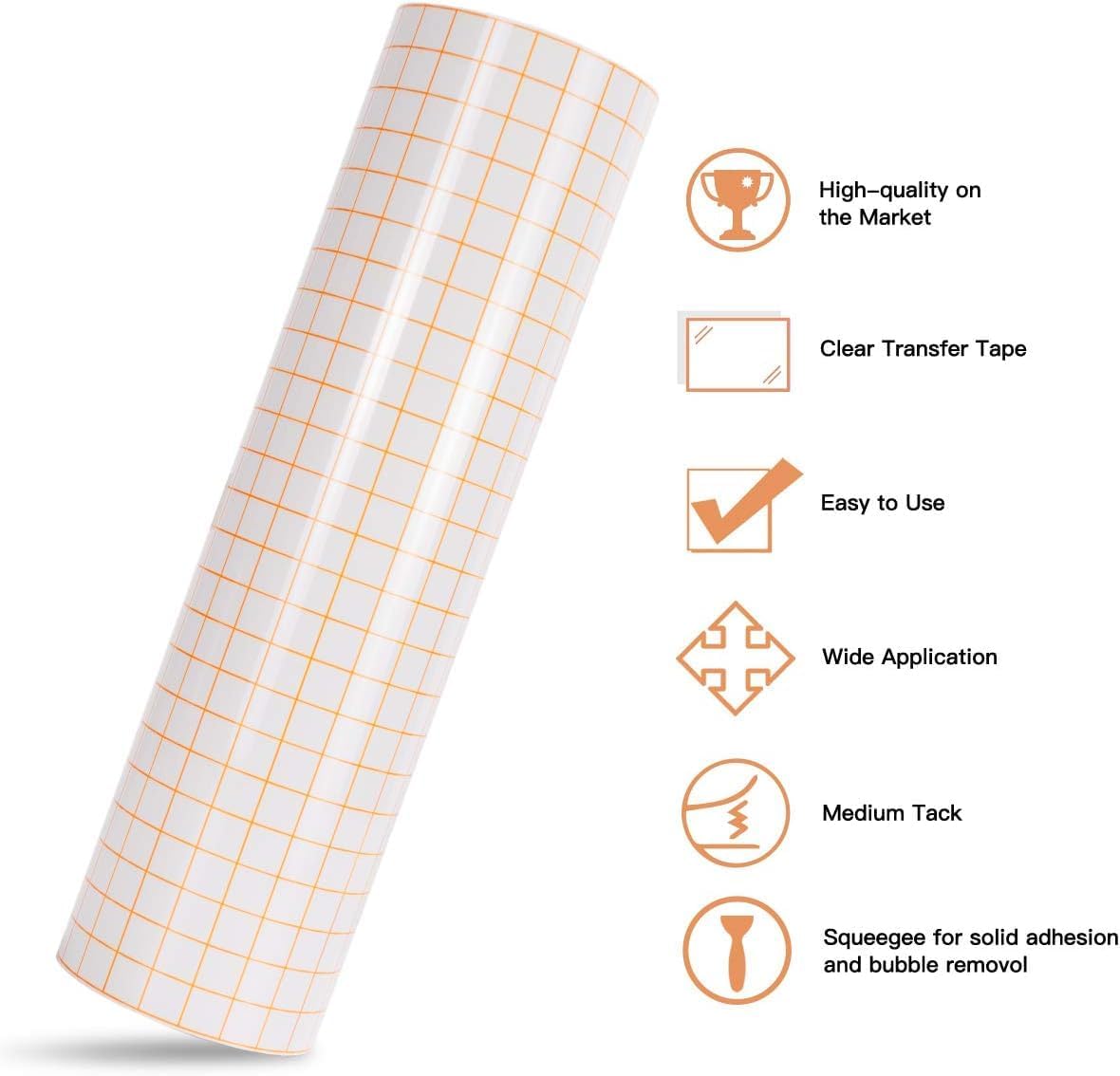 Transfer Tape for Vinyl, 12" x 70 FT, Orange Alignment Grid, Medium Tack