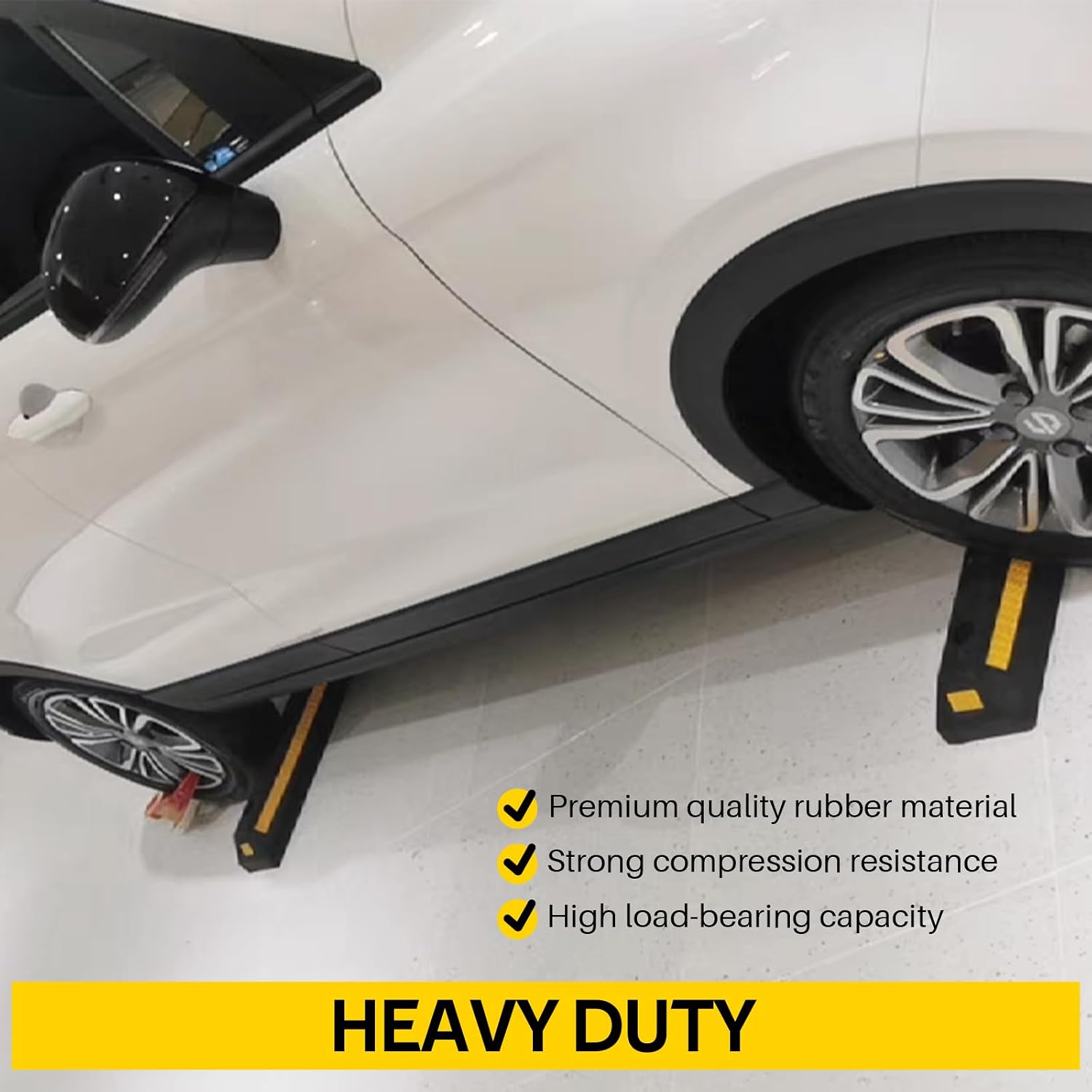 4 Pack Heavy Duty Rubber Parking Block Parking Curb | Wheel Stop Stoppers for Garage Parking with Yellow Reflective