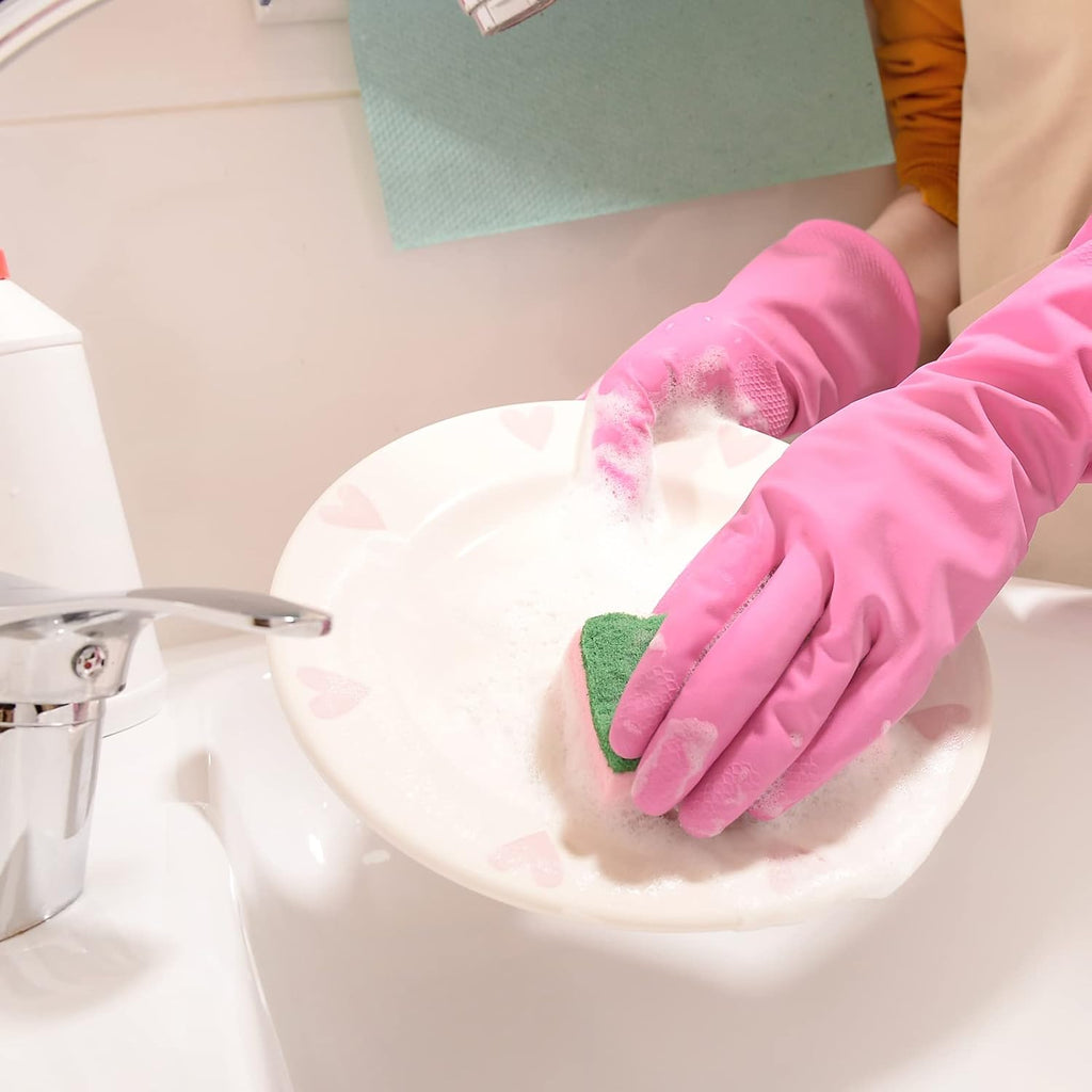 Rubber Kitchen Dishwashing Gloves - 4 Pairs Colorful Reusable Household Cleaning Gloves for Washing Dishes and