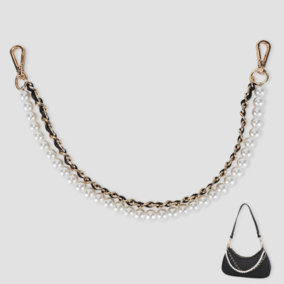 Pearl Purse Chain Strap Replacement Bag Chain Charm(15.57"Black&Silver)