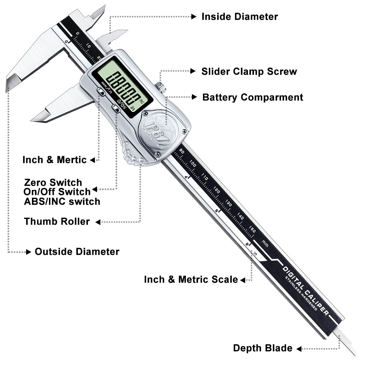 Kynup Digital Caliper, 6 Inch IP67 Waterproof Caliper Measuring Tool