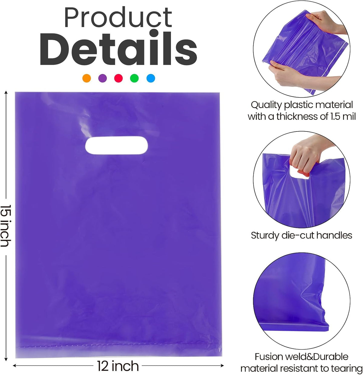 400 Pcs Shopping Bags with Handle Bulk 12 x 15 Inch, Multicolor