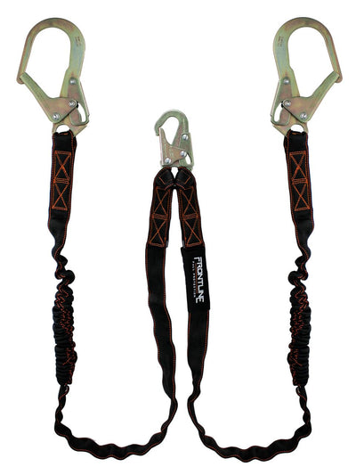 Frontline LIS62R Double Shock Absorbing 6' Lanyard | Twin Leg Lanyard 1 Snap Hook and 2 Rebar Hook Ends | ANSI & OSHA