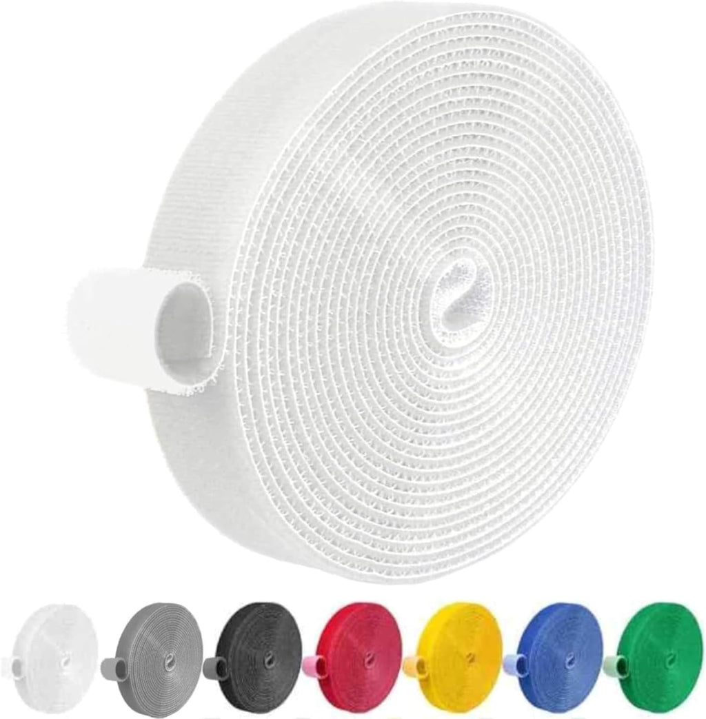 Hook and Loop Tape 32FT Reusable Fastening Tape Cable Ties Double-Sided Hook-and-Loop Cable Management Tie (White, 1IN)
