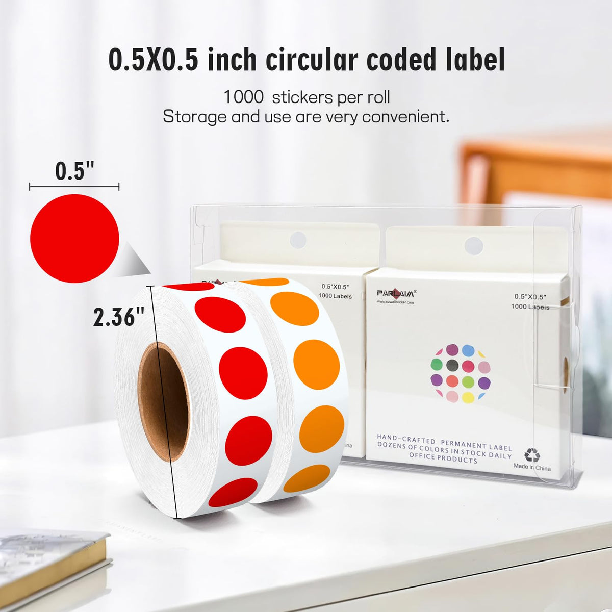 0.5" Circle Dot Stickers 2 Rolls Pack 2000 Color Coded Label, Orange+Red