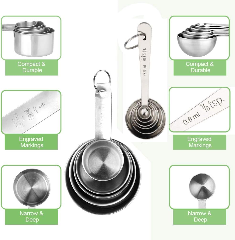 11 Piece Stainless Steel Measuring Spoons Cups Set, Premium Stackable Tablespoons Measuring Set for Gift Dry Liquid