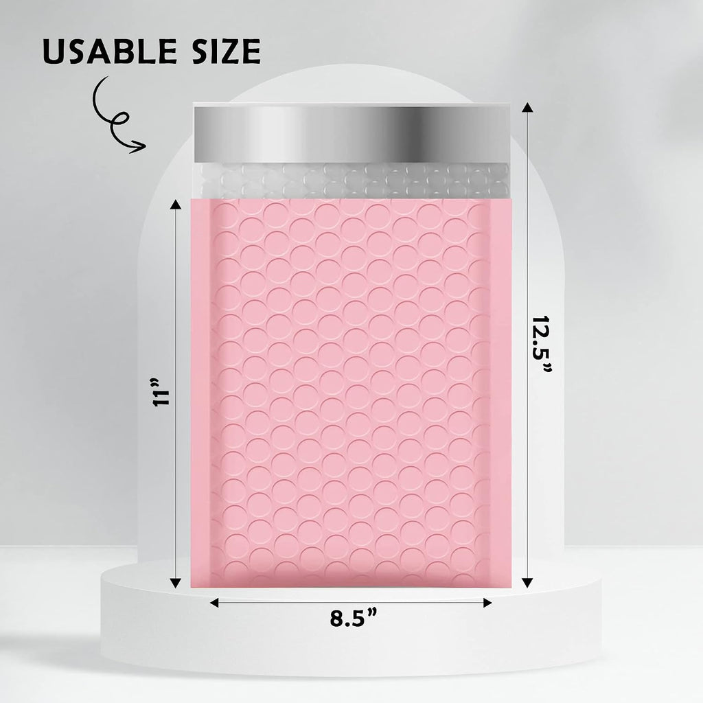 Light Pink Poly Bubble Mailers 8.5x12 25 Pack Usable 8.5x11
