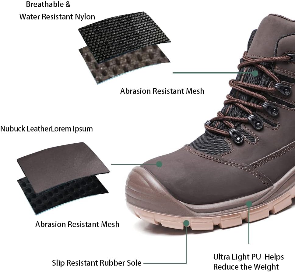 Men's Steel Toe Work Boots Water Resistant Safety Shoes