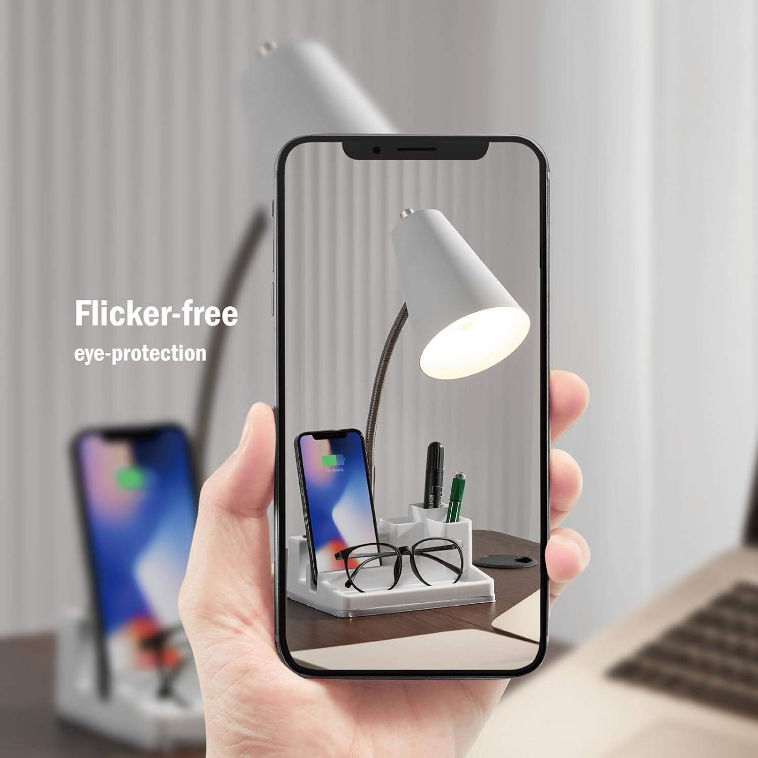 Desk Lamp Cute for Small Space, Lamp Desk with USB Port and Outlet, Desk Lamps for Home Office with Pen Holder, Study
