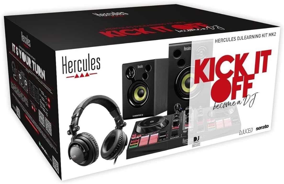 DJLearning Kit MK II, DJ Controller with Speakers and Headphones, Beginner DJ Set with Jog Wheels, 2 Deck DJ Mixer