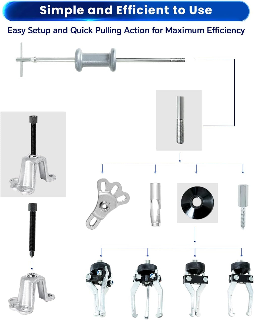 9-Way Slide Hammer Puller Set 19pc Wheel Hub Axle Bearing Puller Kit
