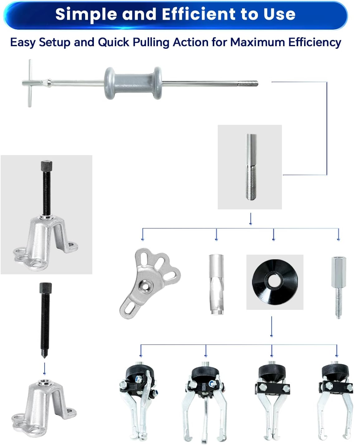 9-Way Slide Hammer Puller Set 19pc Wheel Hub Axle Bearing Puller Kit