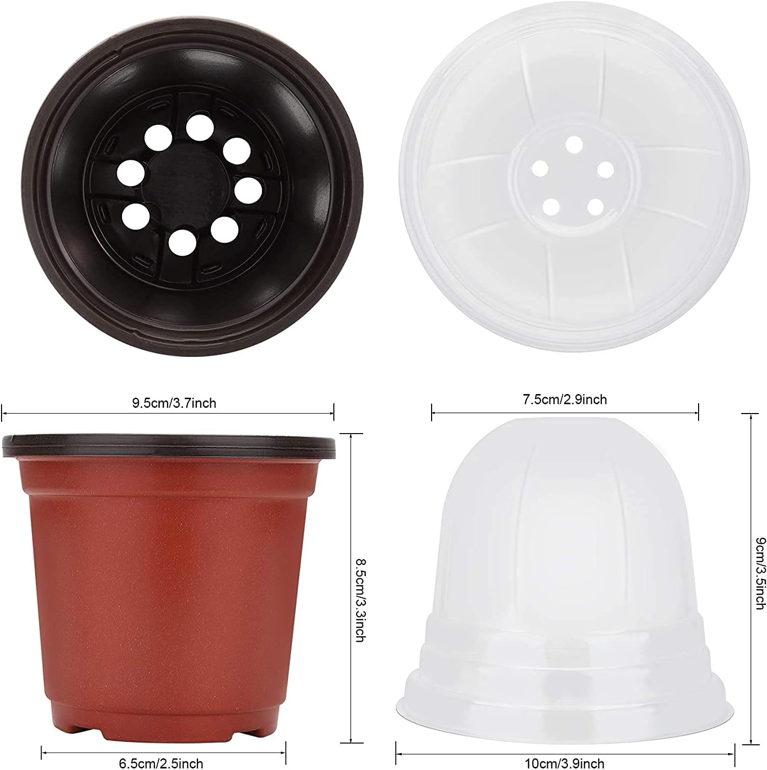 Nursery Pots with Humidity Dome, 4" Seed Starting Pot 30 Pack, Red | Reusable & Soft Plastic Pots, 8 Drainage Hole