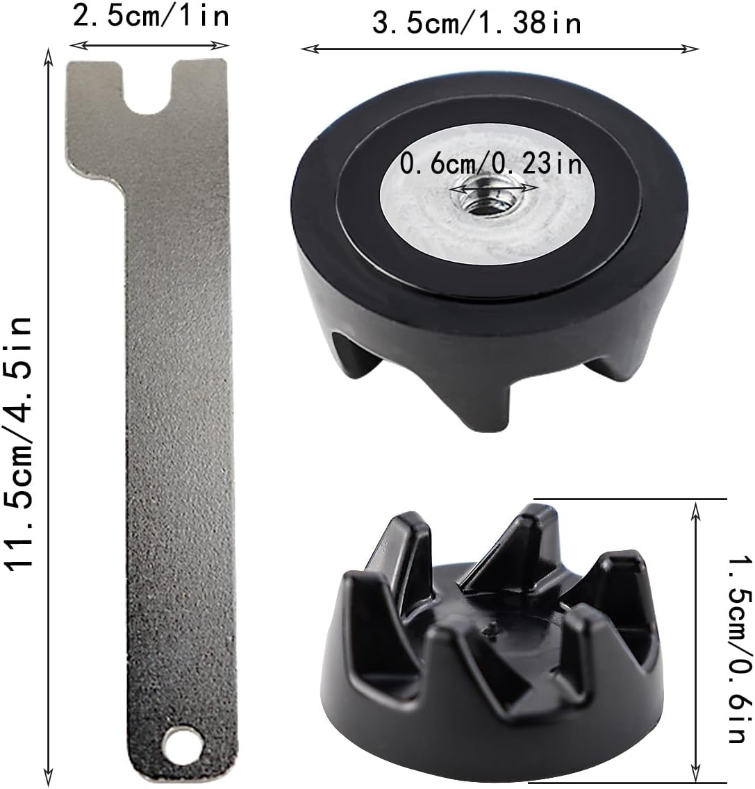 2Pcs Black 9704230 Blender Drive Coupler with 1 Spanner Replacement Parts