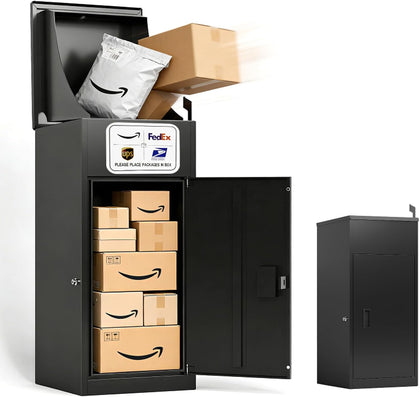 Secure Package Delivery Box for Outside – 36.4”H Heavy-Duty Steel Parcel Drop Box with Anti-Theft Lock & IPX3