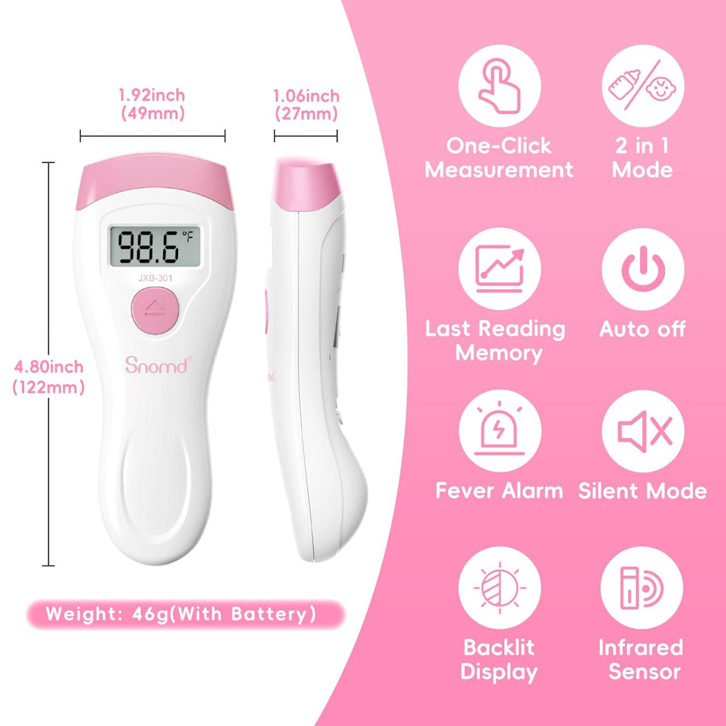 Non-Touch Forehead Thermometer, Digital 2-in-1 Infrared Thermometer for Adults, Kids, and Babies with Fever Alarm