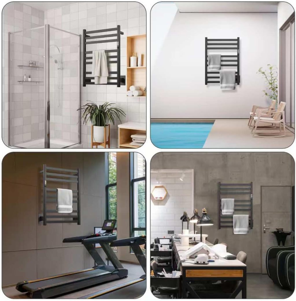 9-Bar Towel Warmer, Wall-Mounted Electric Heated Rack for Bathroom, 24-Hour Timer Smart Switch, 304 Stainless Steel