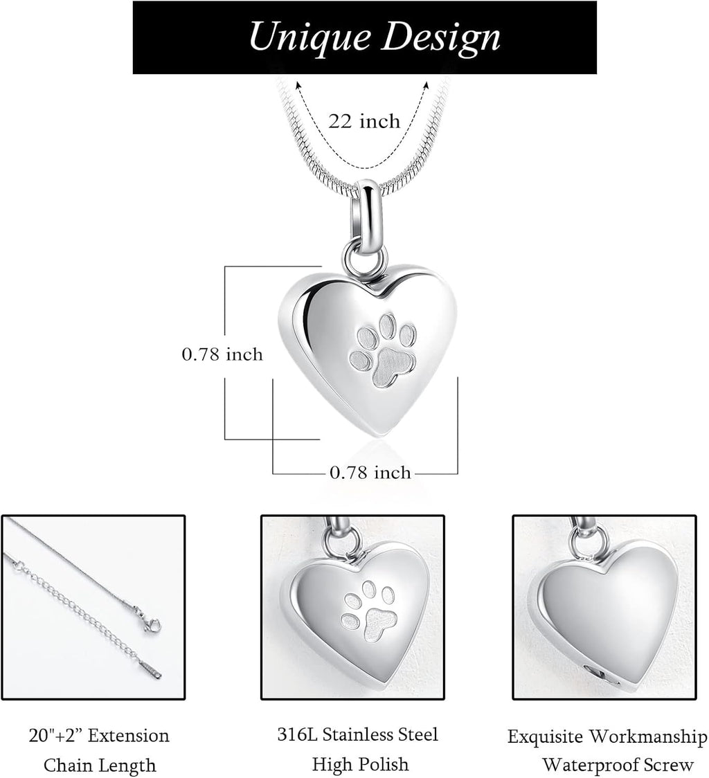 Pet Cremation Jewelry for Ashes Pendant Paw Print Pet Heart Urn Necklace Memorial Keepsake Jewelry for