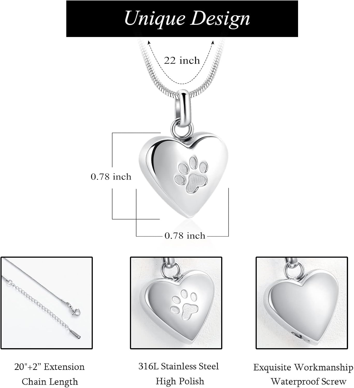Pet Cremation Jewelry for Ashes Pendant Paw Print Pet Heart Urn Necklace Memorial Keepsake Jewelry for